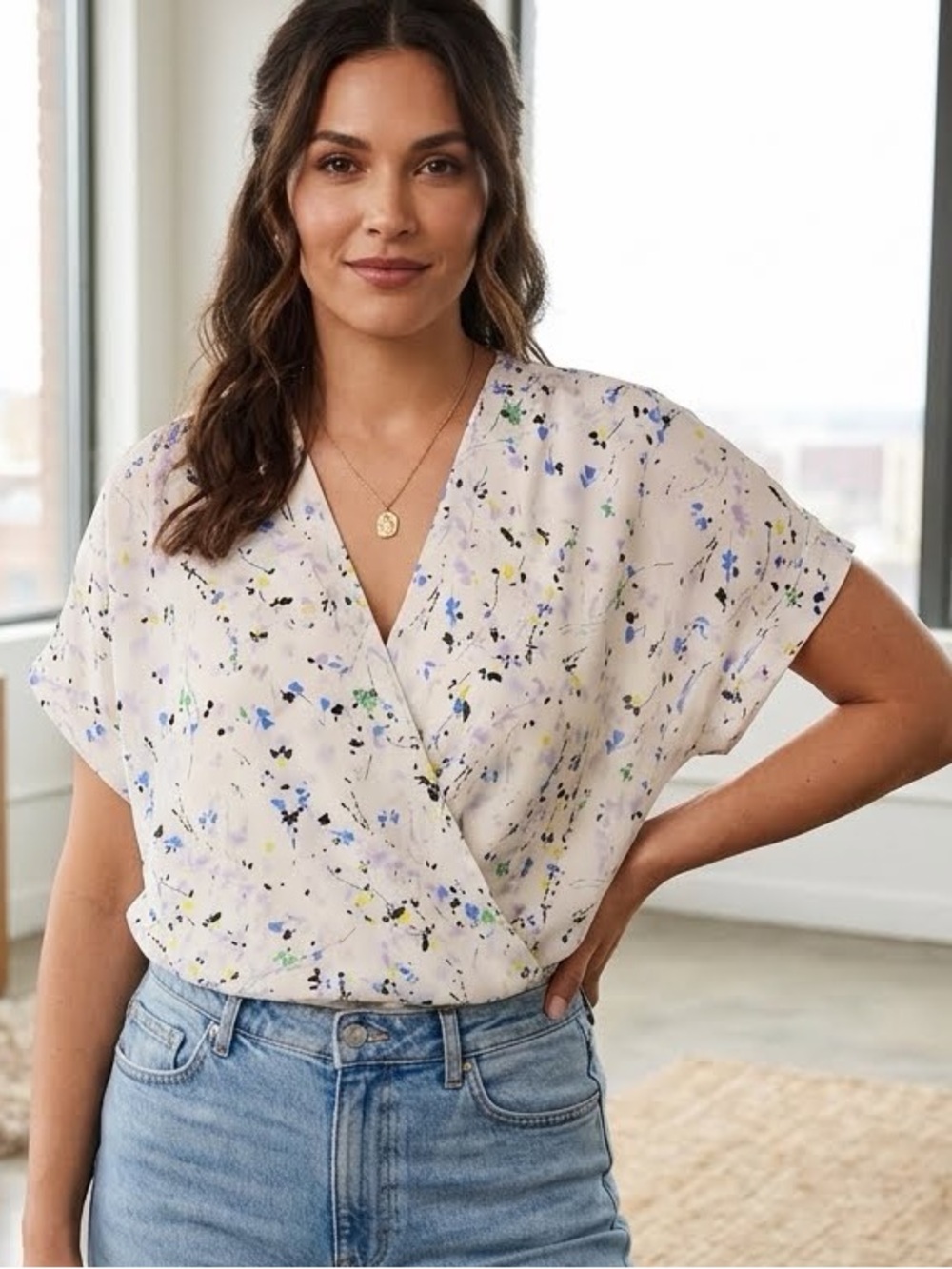 Women’s Banana Republic Factory Floral Wrap V-Neck Blouse - Size XL
